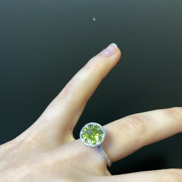 Cathy Waterman Platinum Pave Diamond Green Peridot Flower Ring Size 4.75 - Picture 13 of 13